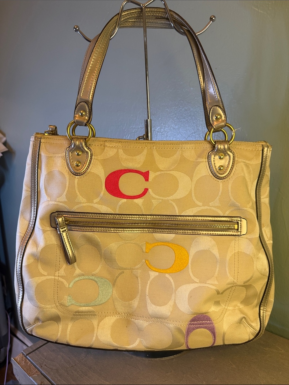 Coach Poppy 22472 Signature Multicolor C Metallic Tote Y2K